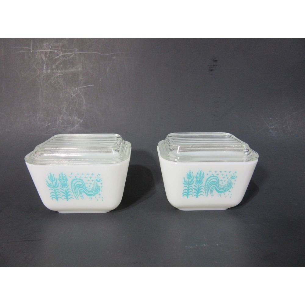 Vtg Pyrex Dish Set White Blue Butterprint Amish 501-503 Refrigerator Rooster - Picture 14 of 16